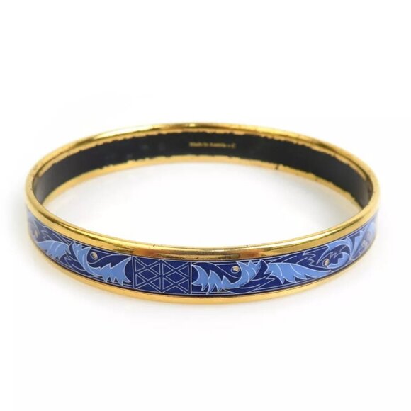 Auth HERMES Cloisonne Bangle Bracelet Gold/Blue Metal/Enamel - Picture 1 of 8